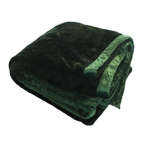 VTG Twin Blanket Emerald Green Velvet Satin Trim Double Sided Thickness Luxury - Picture 2 of 7